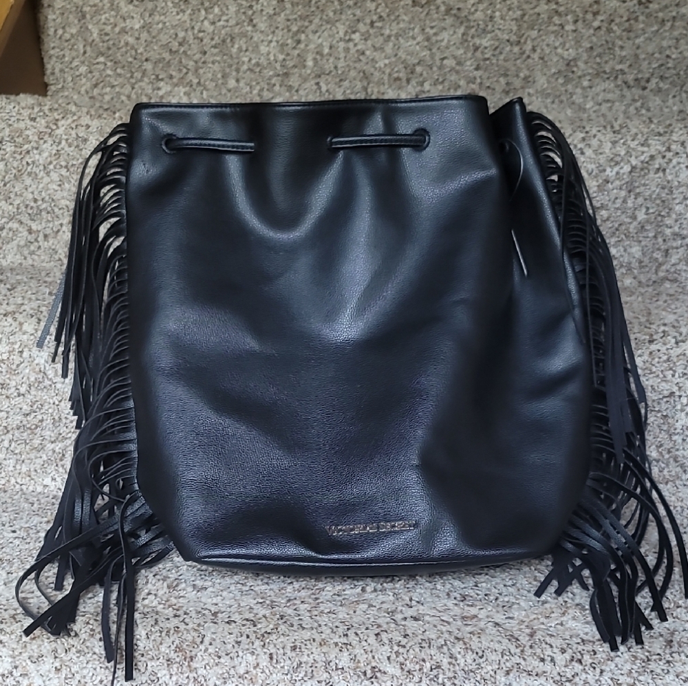 Victoria's Secret Black Leather Fringe Backpack